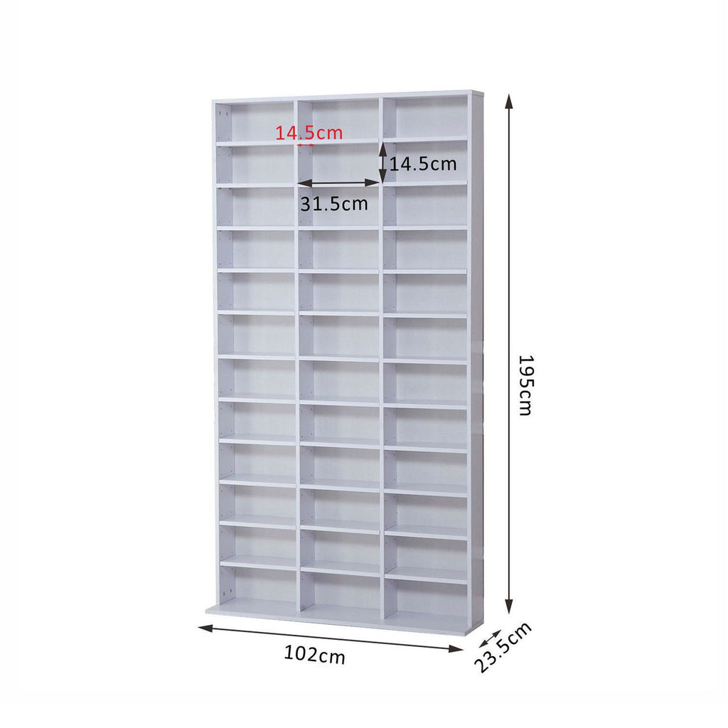 CD / DVD Storage Shelf Storage Unit for 1116 CDs Height-Adjustable Compartments 102 x 24 x 195 cm White-2