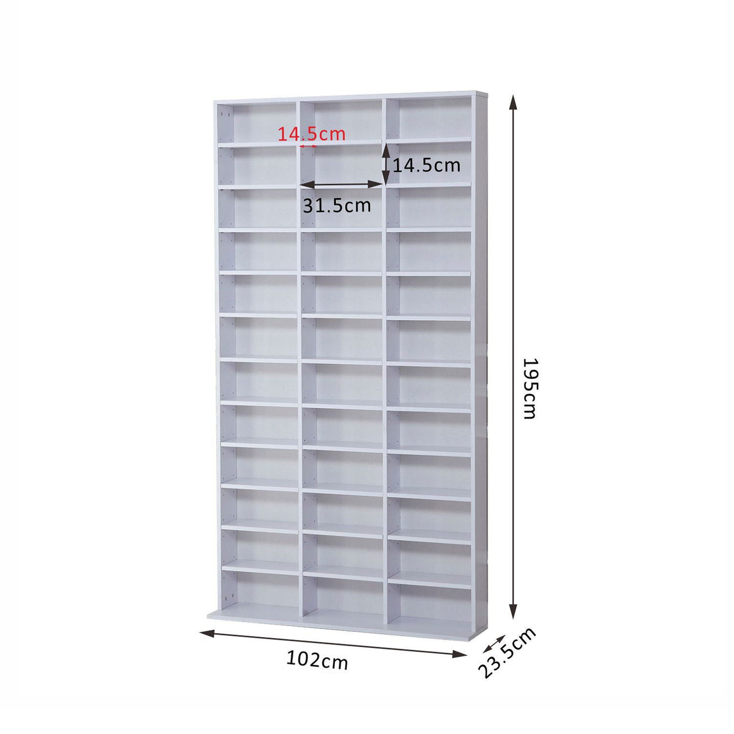 CD / DVD Storage Shelf Storage Unit for 1116 CDs Height-Adjustable Compartments 102 x 24 x 195 cm White-2