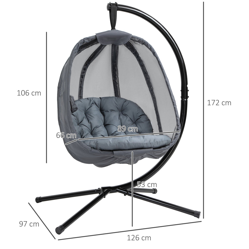 Hanging Egg Chair with Folding Stand and Cushion - Grey-2
