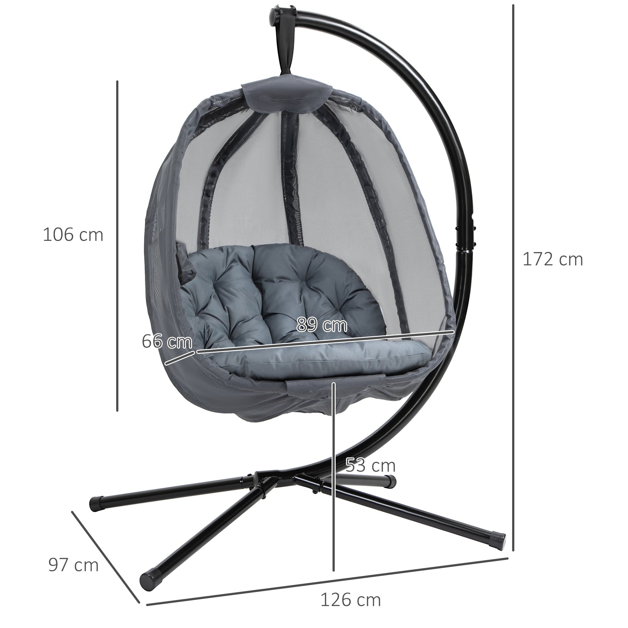 Hanging Egg Chair with Folding Stand and Cushion - Grey-2