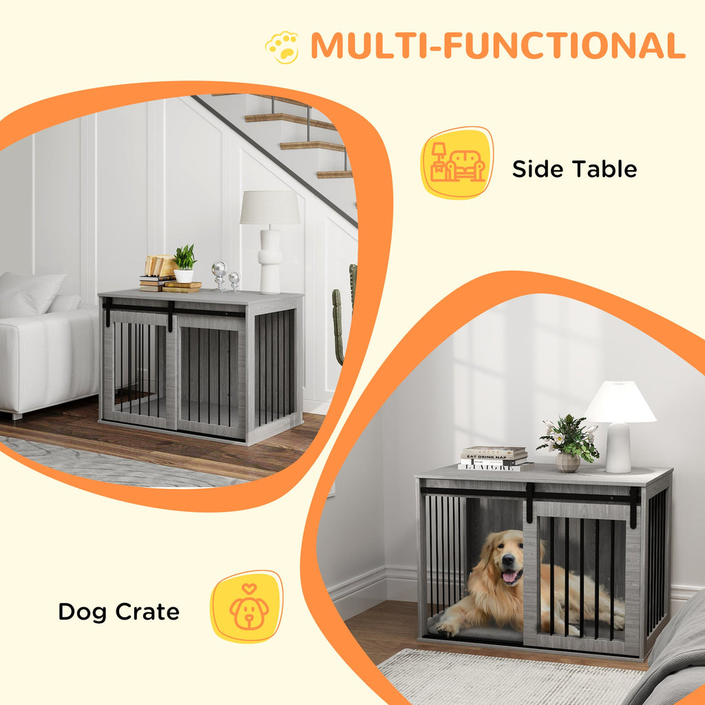 98cm Dog Crate Furniture with Removable Cushion for Large Dogs - Grey-4