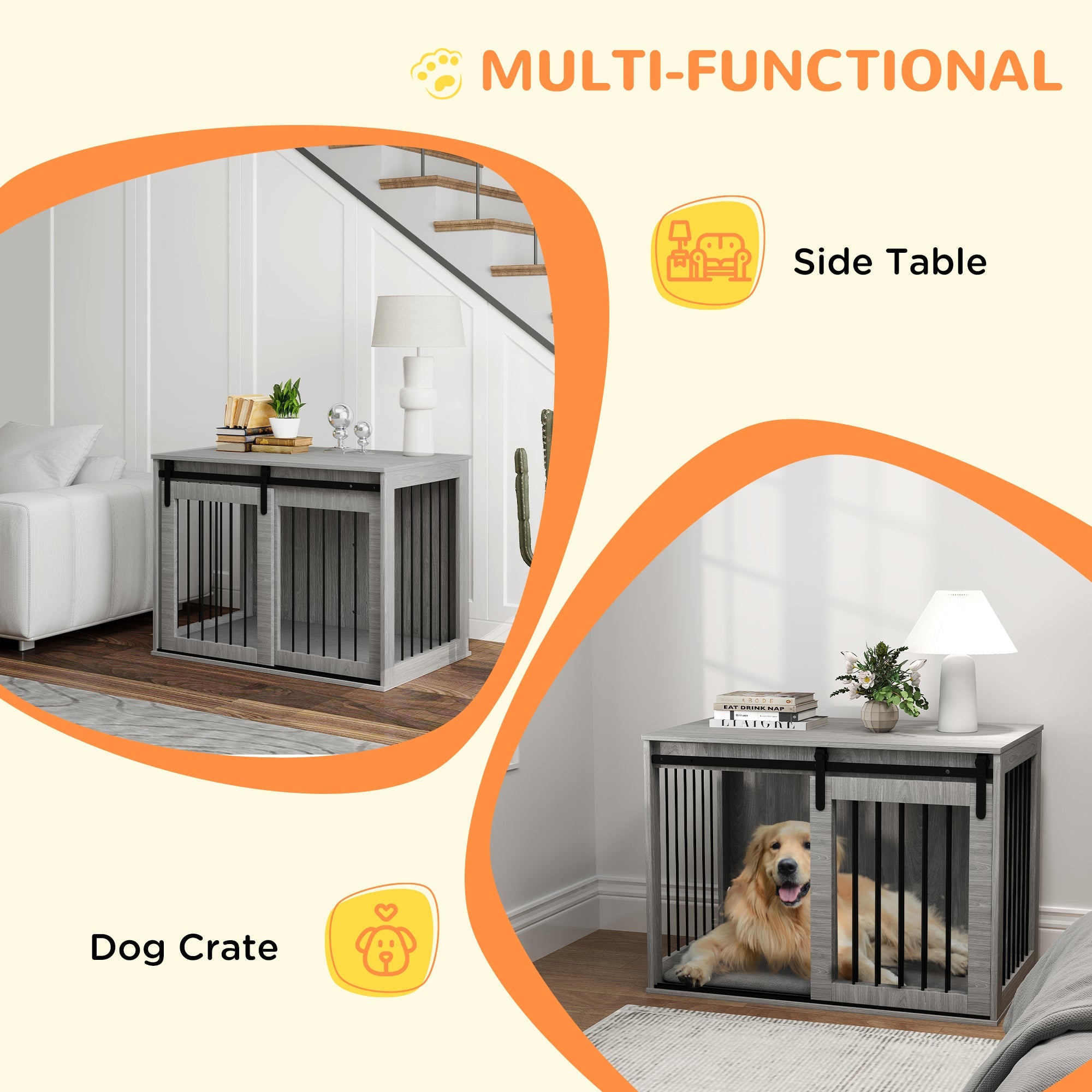 98cm Dog Crate Furniture with Removable Cushion for Large Dogs - Grey-4