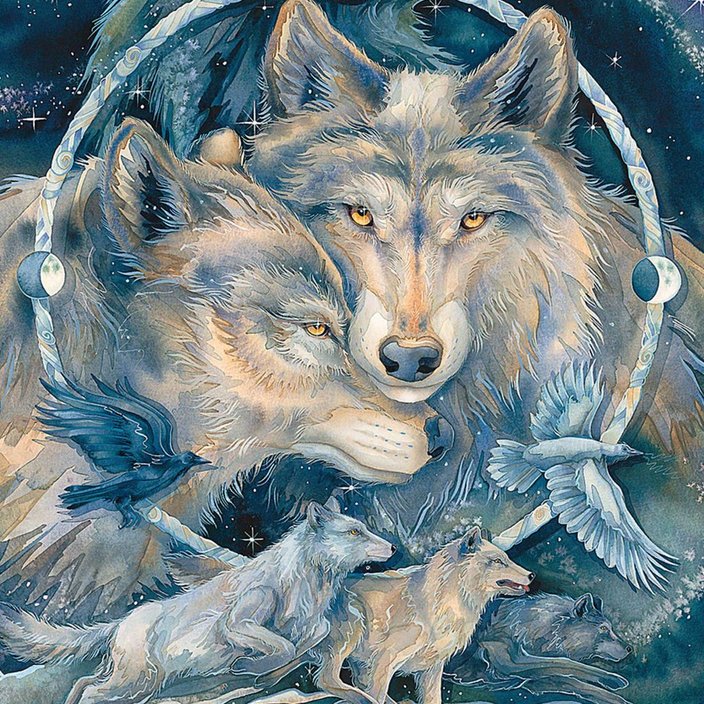 In Spirit I Am Free Wolves Ravens Wooden Wall Art by J. Bergsma - Nature Wildlife Decor - 85922723B-JB