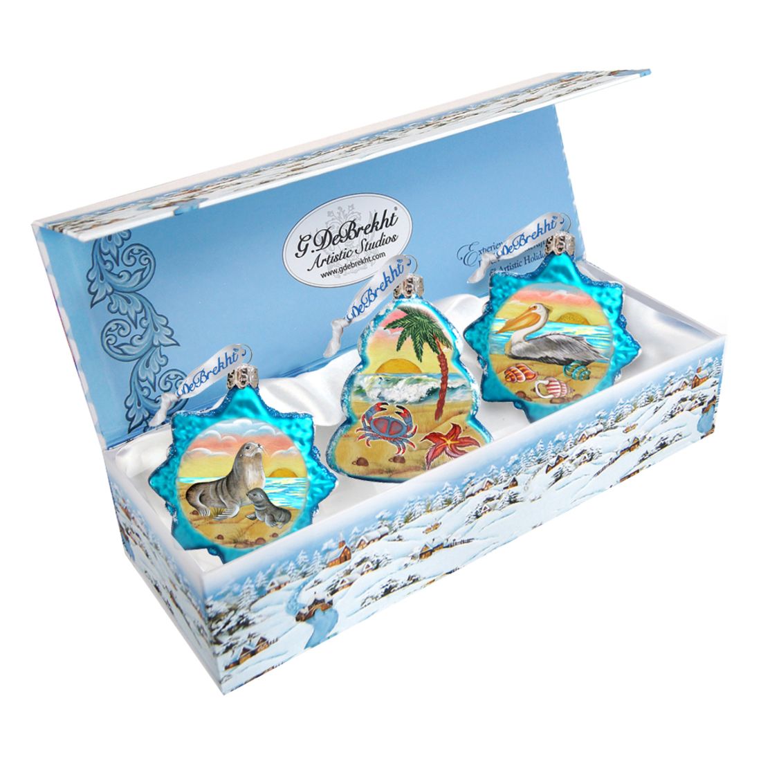 Fun at The Beach Mercury Glass Ornaments Set of 3 by G. DeBrekht - Coastal Holiday Decor - 770135S3