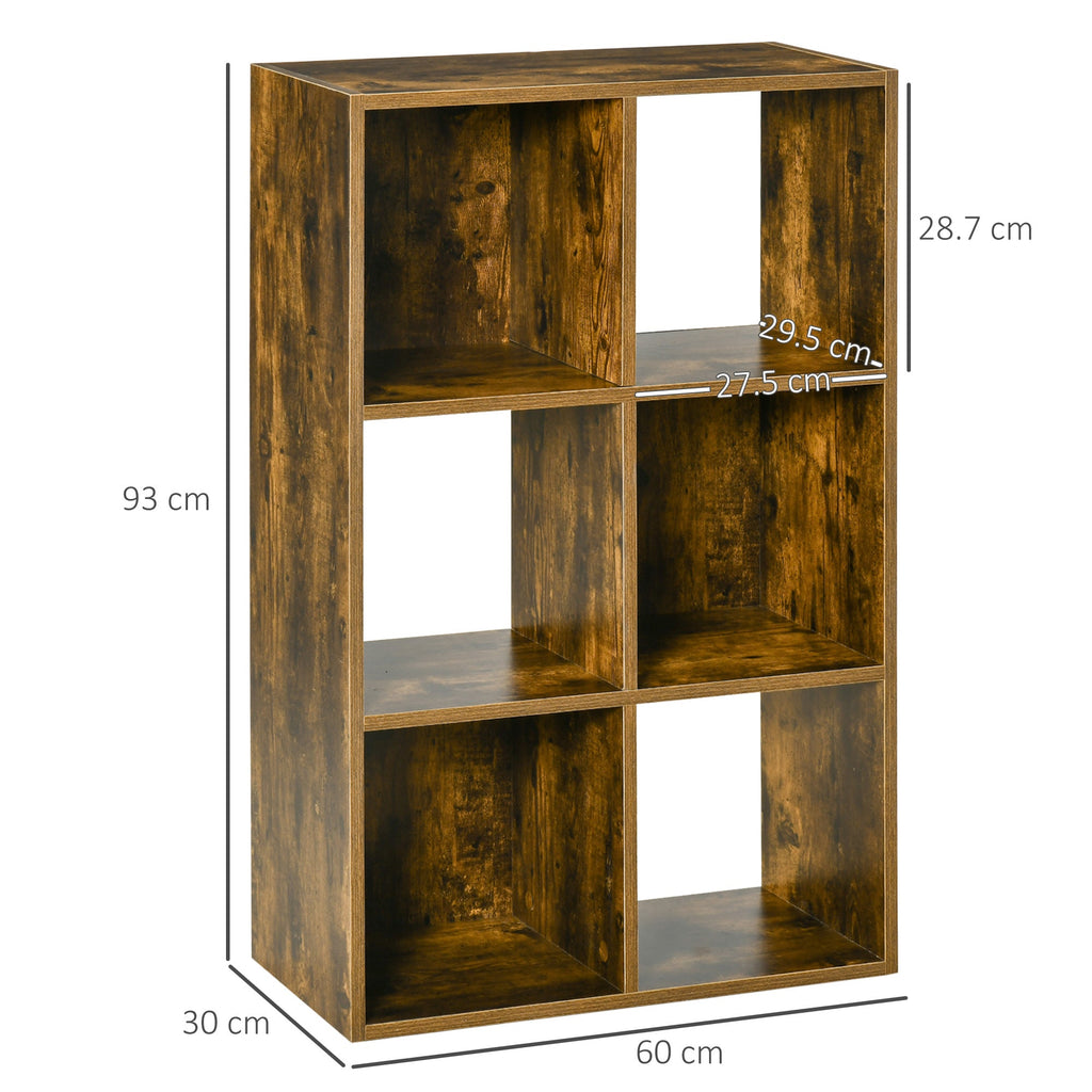Industrial Style Storage Shelf, Bookcase, Bookshelf with 6 Compartments, Freestanding Shelving Unit for Living Room, Home Study, Rustic Brown-2