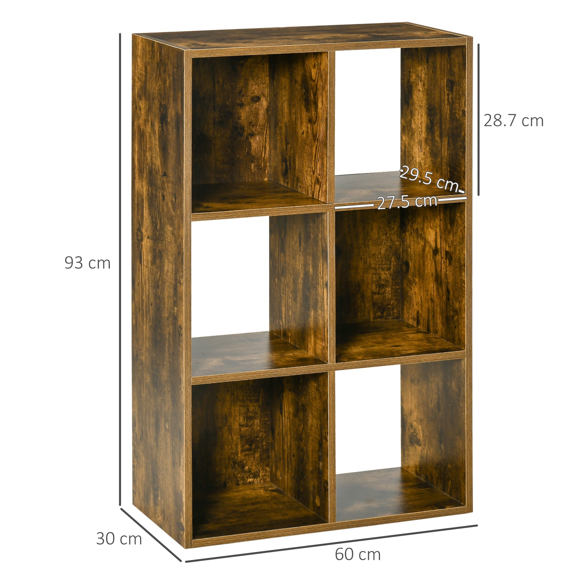 Industrial Style Storage Shelf, Bookcase, Bookshelf with 6 Compartments, Freestanding Shelving Unit for Living Room, Home Study, Rustic Brown-2