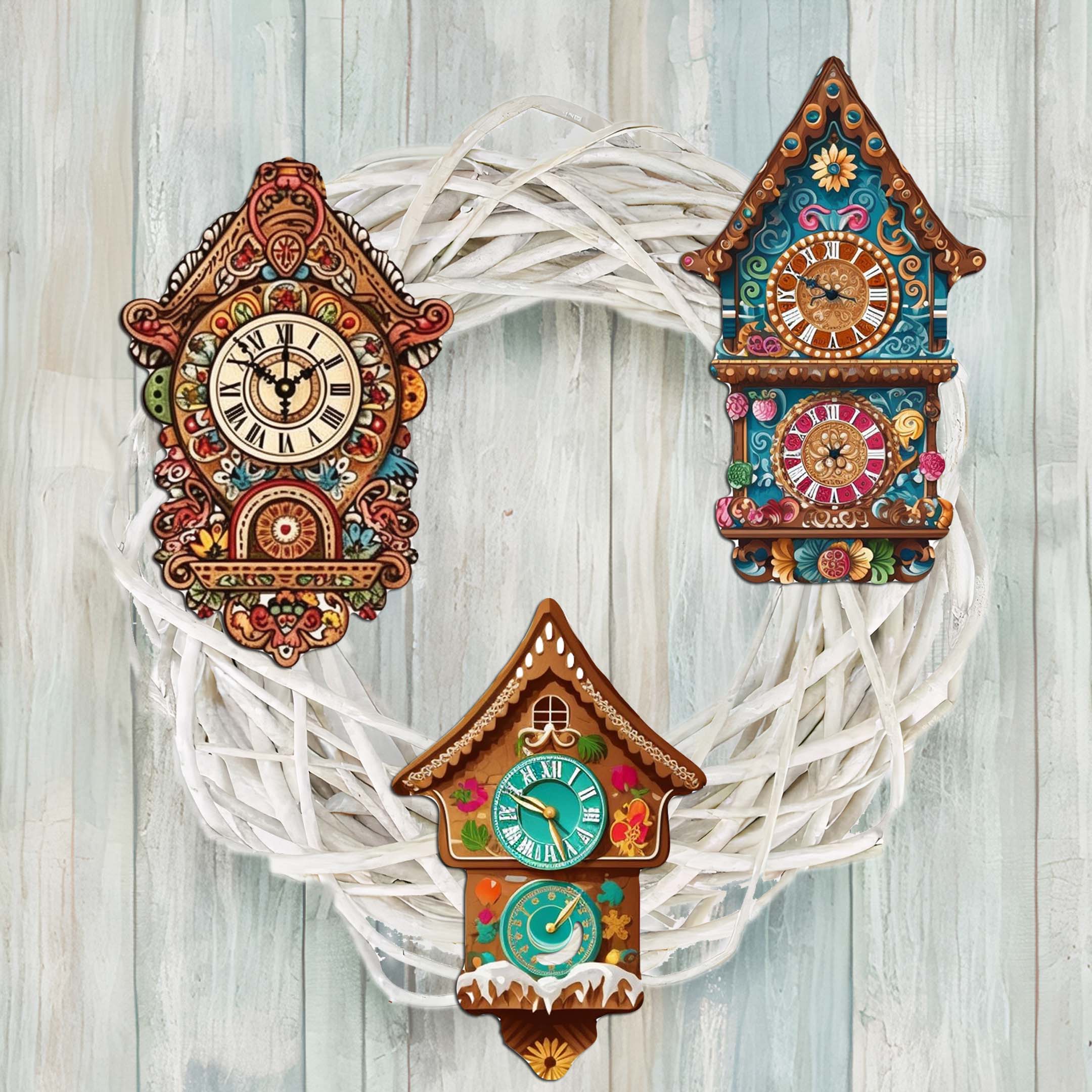 Miniature clock Decorative Wooden Clip-on Ornaments Set of 3 by G. Debrekht - Christmas Decor - 8091020C-S3