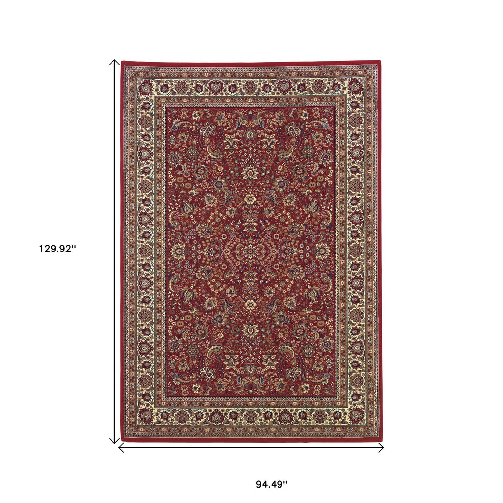 8' X 11' Red And Ivory Oriental Area Rug