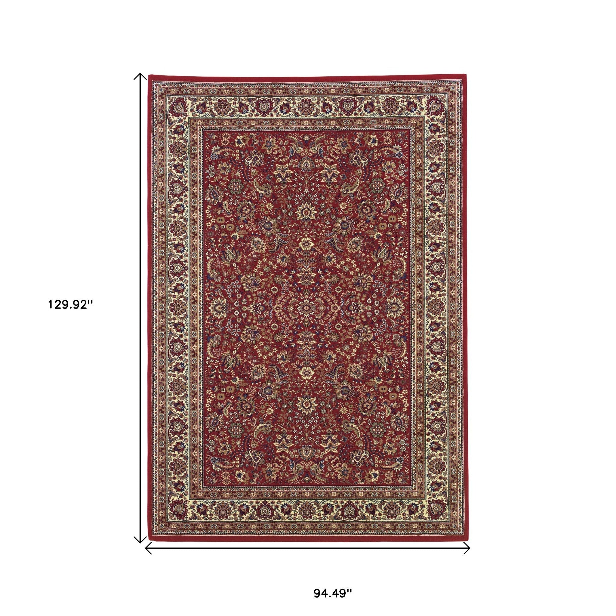 8' X 11' Red And Ivory Oriental Area Rug