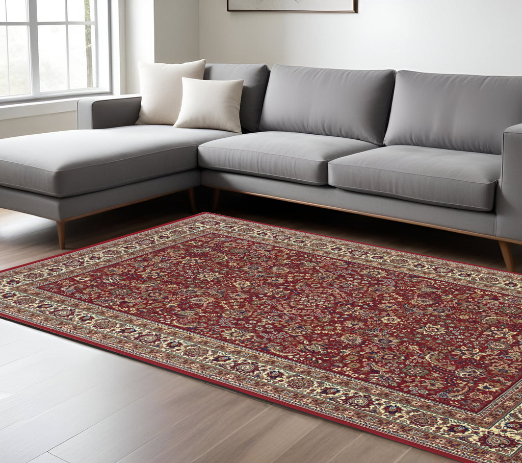 8' X 11' Red And Ivory Oriental Area Rug