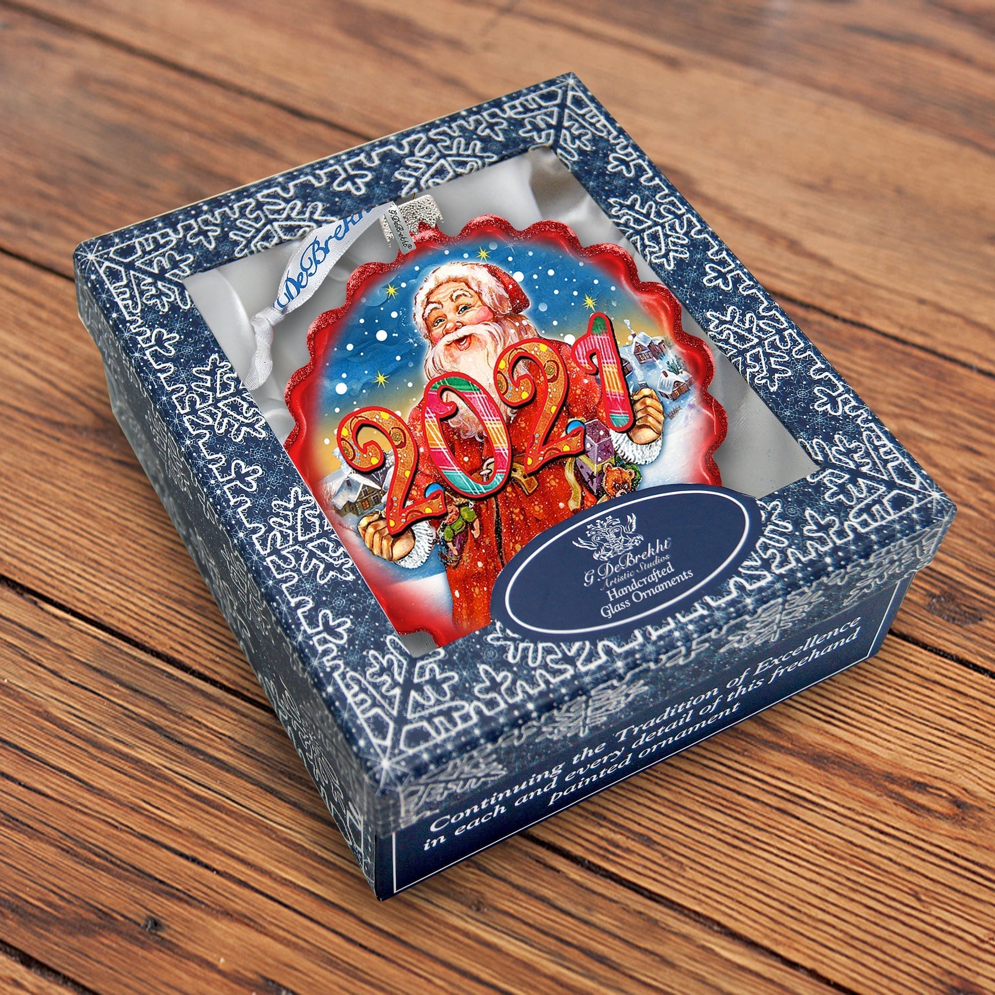 2024 Dated Celebration Santa Wreath Glass Ornament by G. Debrekht - Christmas Decor - 759-040-D24