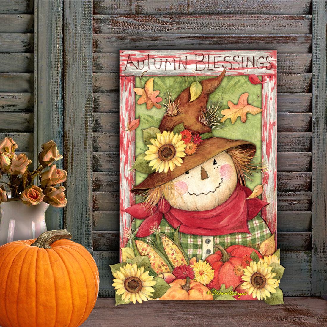 Scarecrow Halloween Door Decor by Susan Winget - Thanksgiving and Halloween Decor - 8471204H-SW