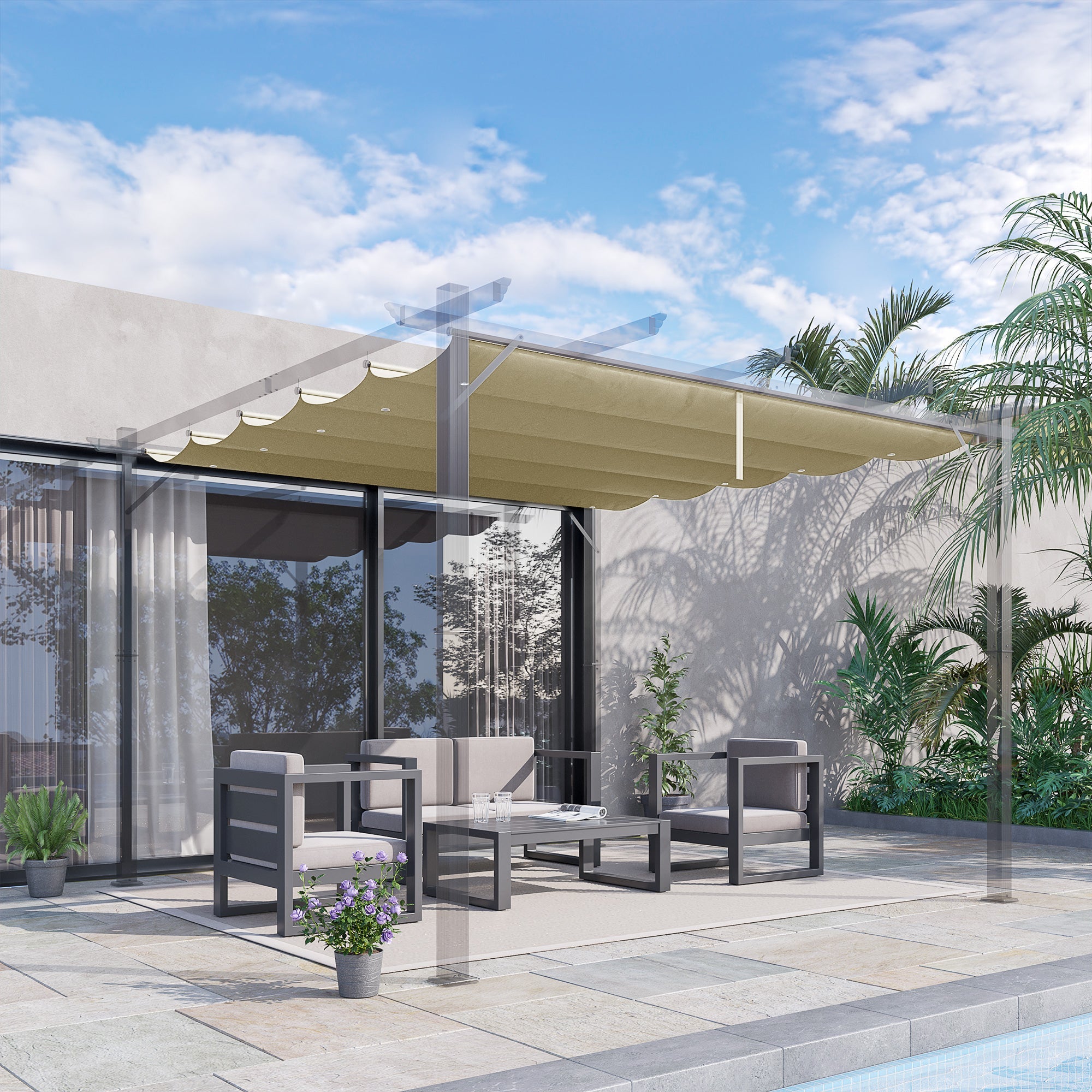 Retractable Pergola Canopy Replacement 3x3 Metre Polyester Beige-1