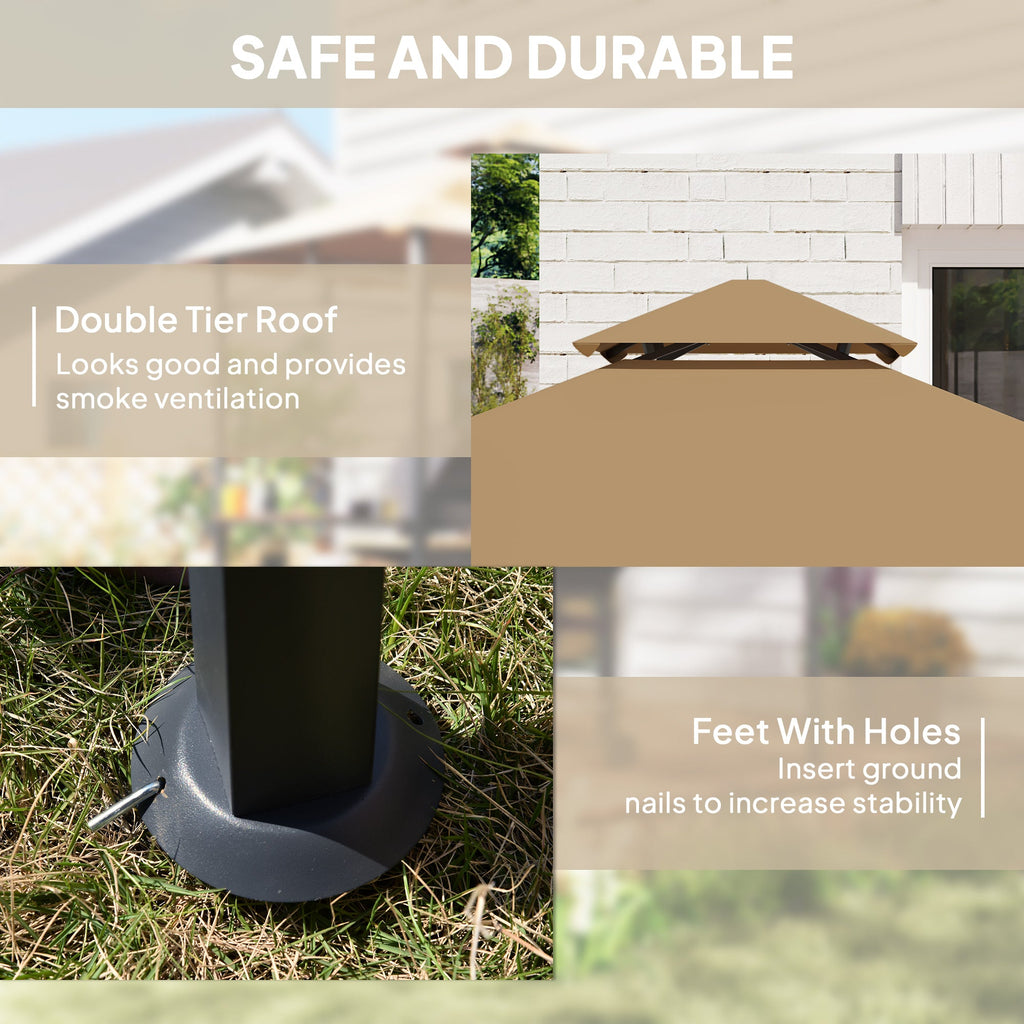 2.5 Metre Double Tiered BBQ Gazebo with Side Shelves - Khaki-3