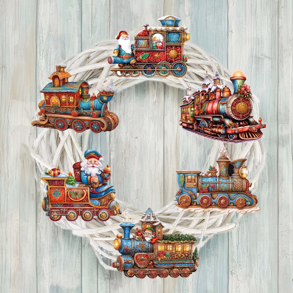 Santa Christmas Train Decorative Wooden Clip-on Ornaments Set of 6 by G. Debrekht - Christmas Decor - 8090123C-S6