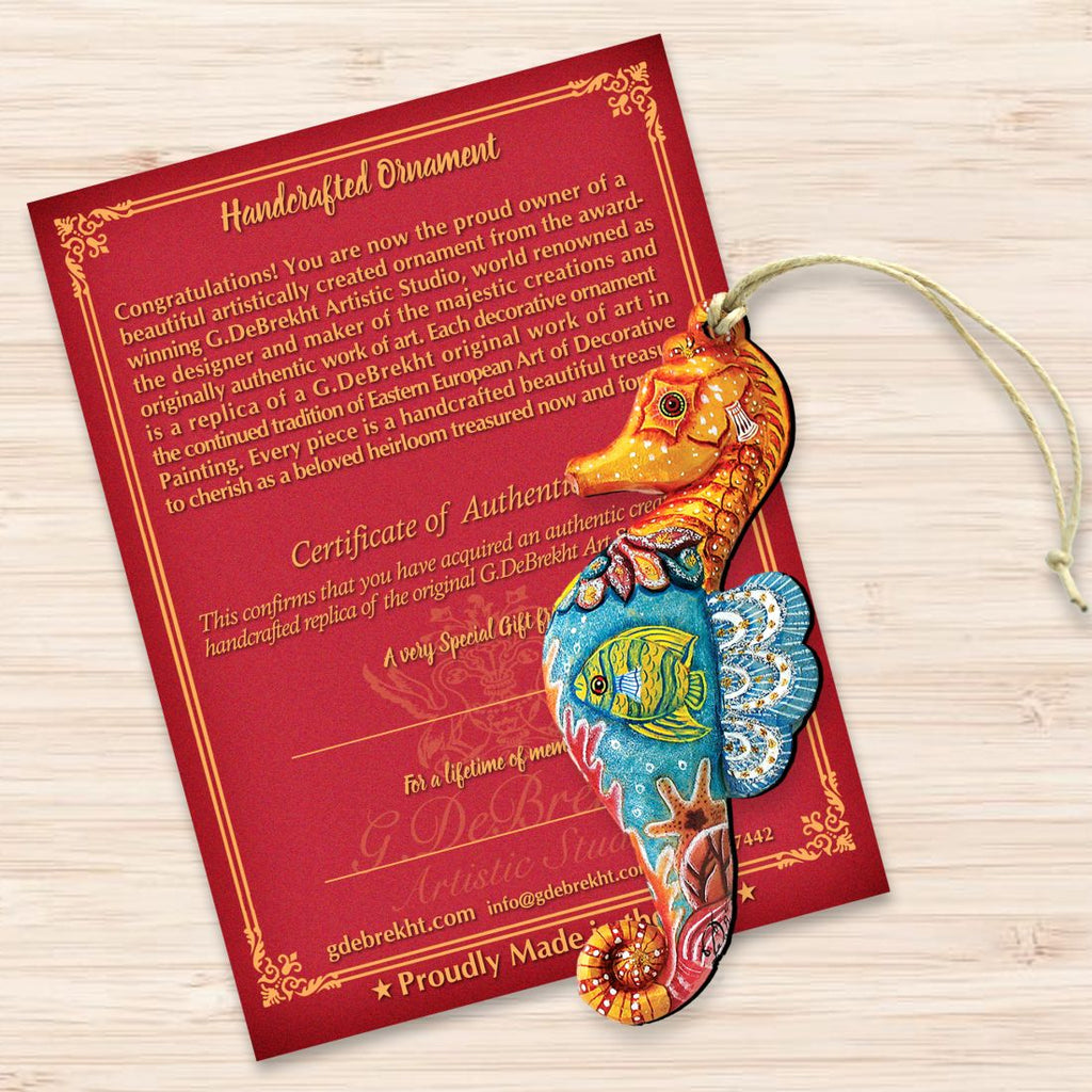 Seahorse Christmas Wooden Ornaments by G. DeBrekht - Coastal Holiday Decor - 8126111