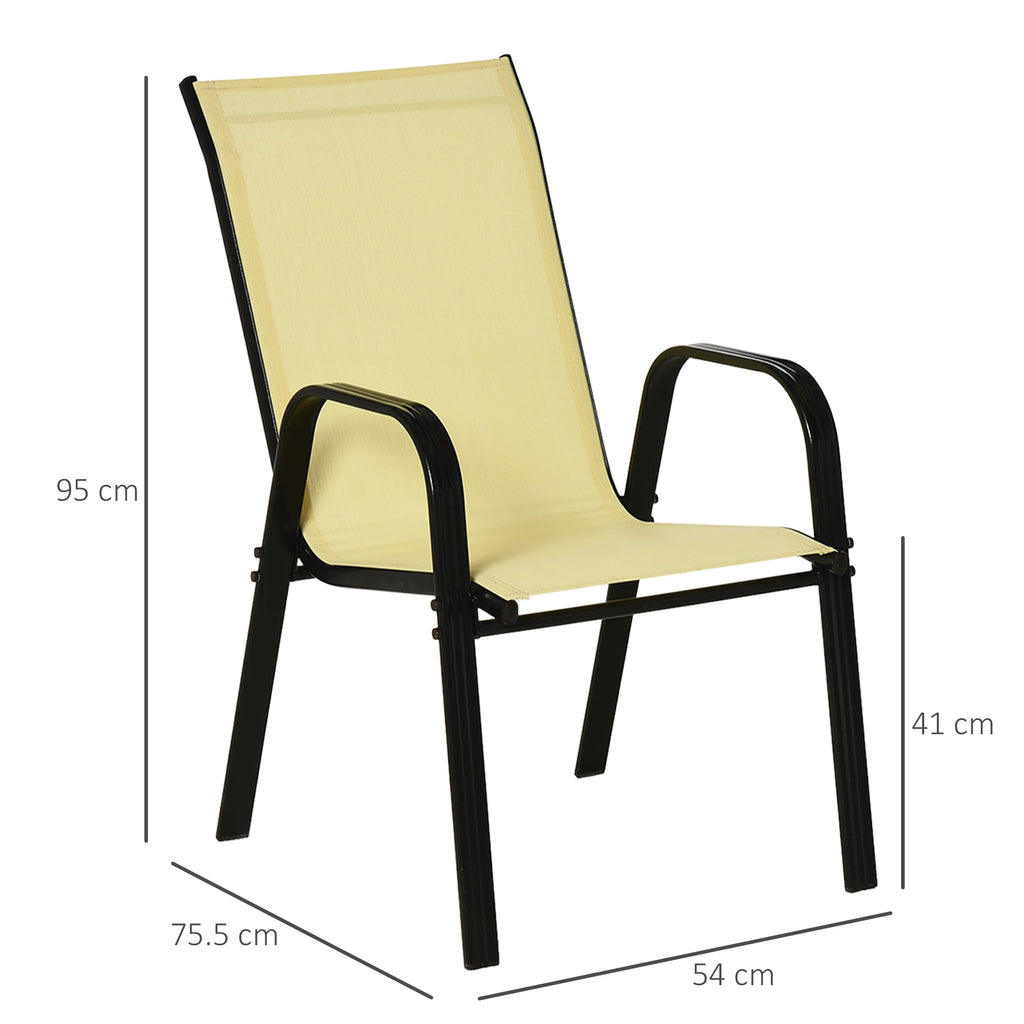Set of 4 Stackable Garden Dining Chairs with High Back and Armrest Beige-2