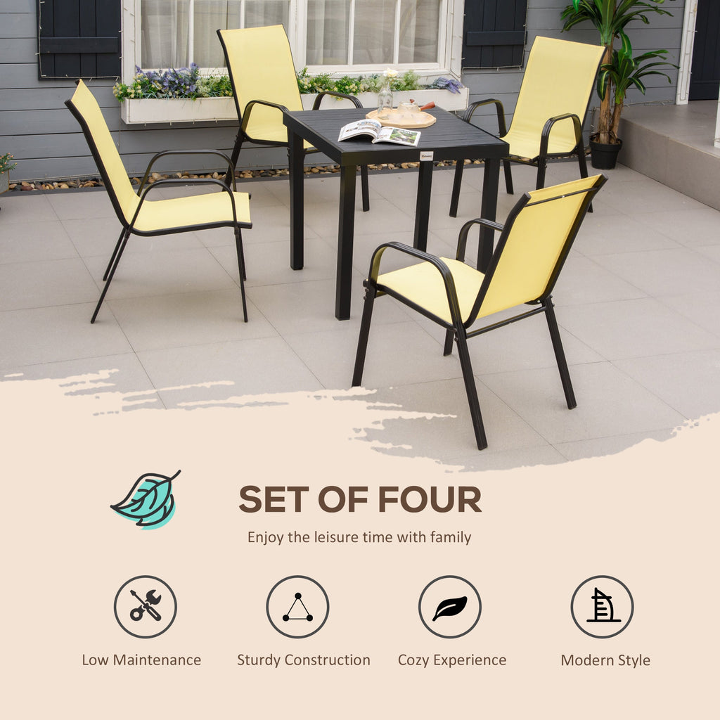 Set of 4 Stackable Garden Dining Chairs with High Back and Armrest Beige-3
