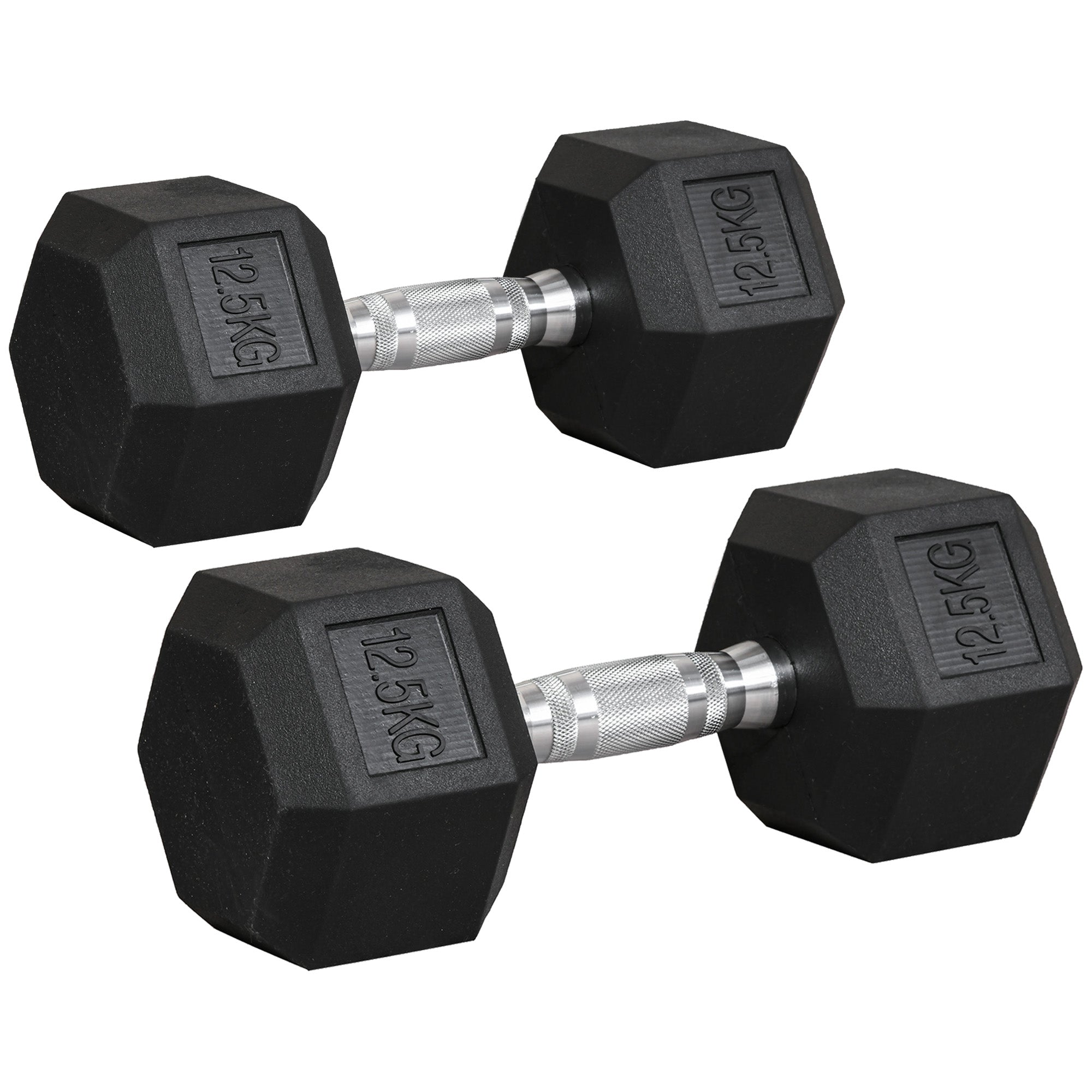 Set of 2 Rubber Hex Dumbbells 12.5kg Each Portable Hand Weights-0