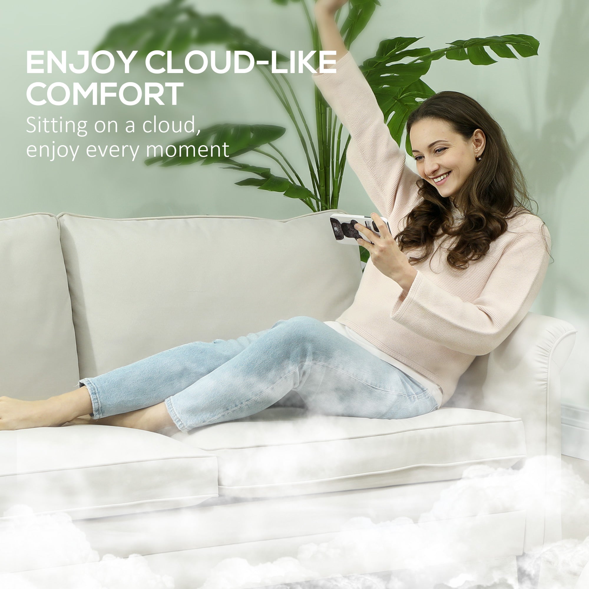 3 Seater Sofa, Modern Fabric Sofa Couch with Spring Cushion, Rubber Wood Legs, 191cm Upholstered Settee for Living Room, Bedroom, Home Office, Guest Room, Cream White-3