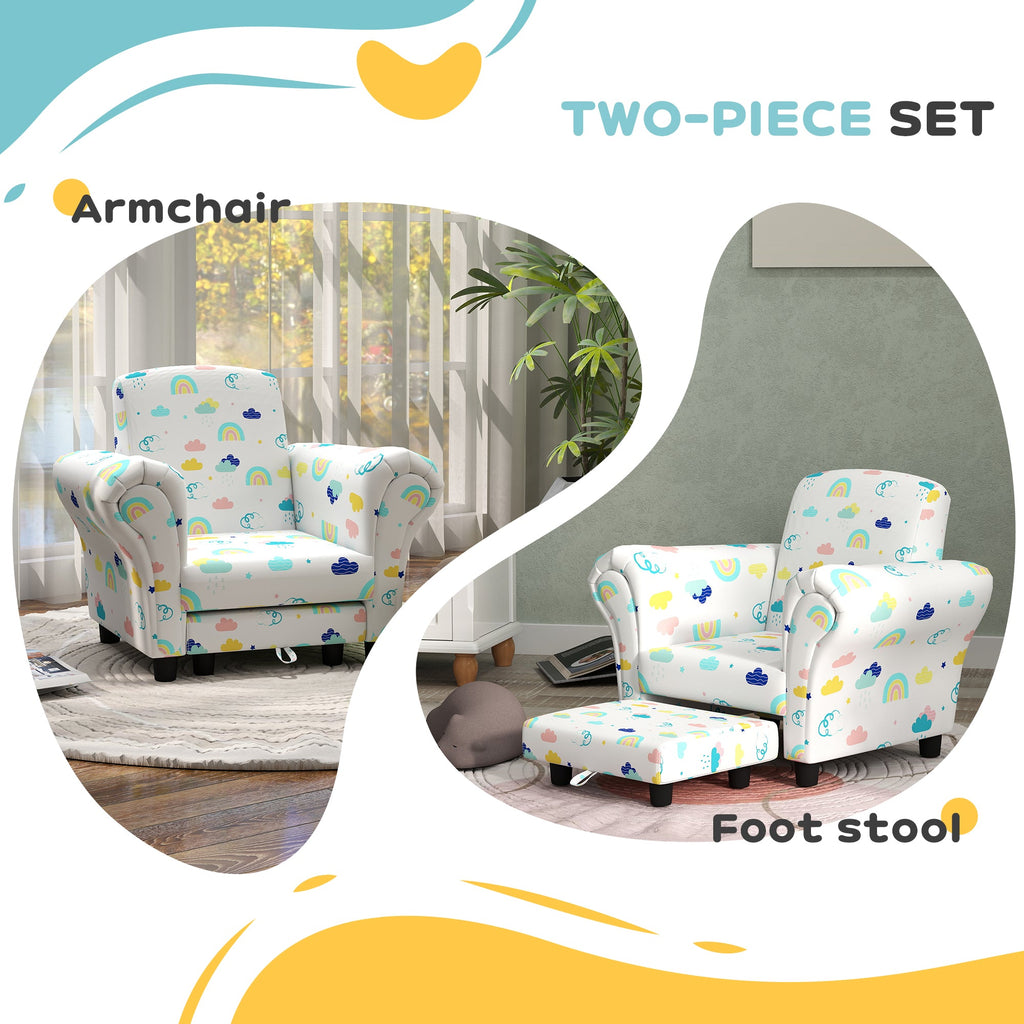 2 Piece Kids Sofa Set with Cloud Design and Wooden Frame - White-3