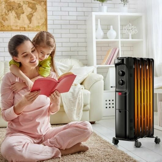 1500W Oil Filled Portable Radiator Space Heater with Adjustable Thermostat-White