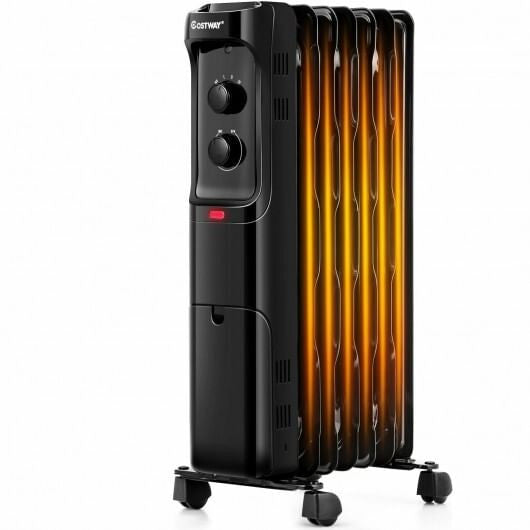 1500W Oil Filled Portable Radiator Space Heater with Adjustable Thermostat-White