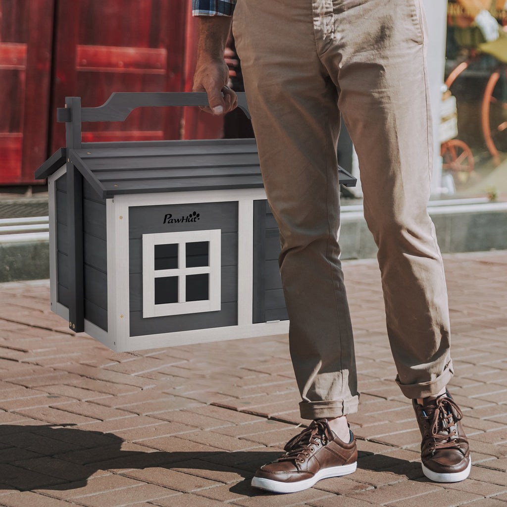 Indoor Rabbit Hutch, Portable Small Animal House Outdoor with Top Handle, Openable Roof - Grey-1