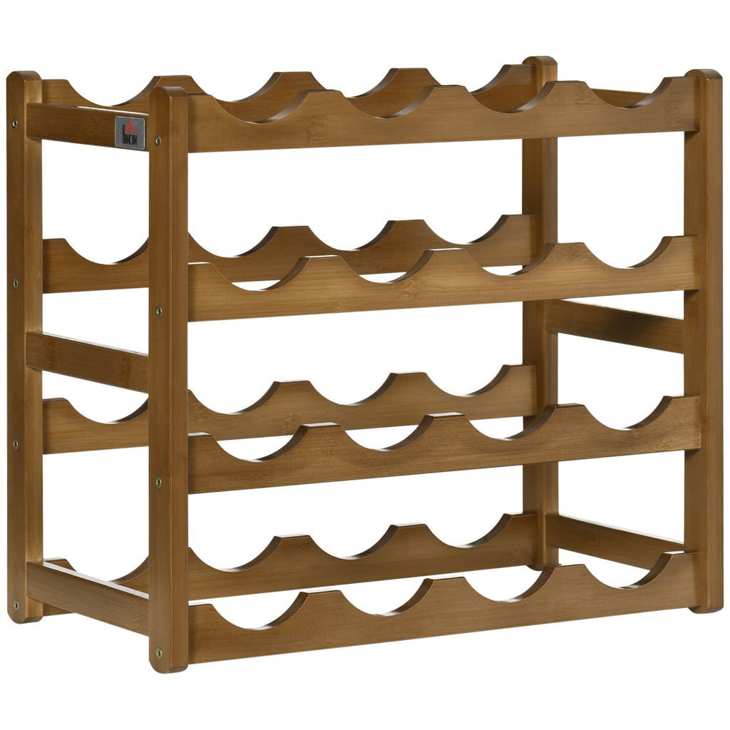 Free Standing Bamboo Wine Rack with 16 Bottles Holder, 4-tier Water Bottle Organizer, Display Shelf for Countertop, Home Bar, Brown-0