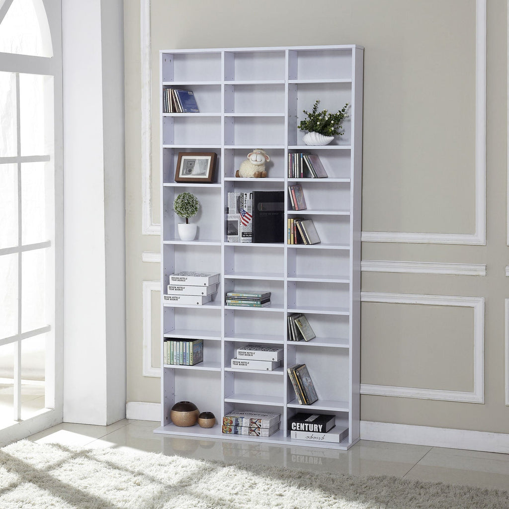 CD / DVD Storage Shelf Storage Unit for 1116 CDs Height-Adjustable Compartments 102 x 24 x 195 cm White-1