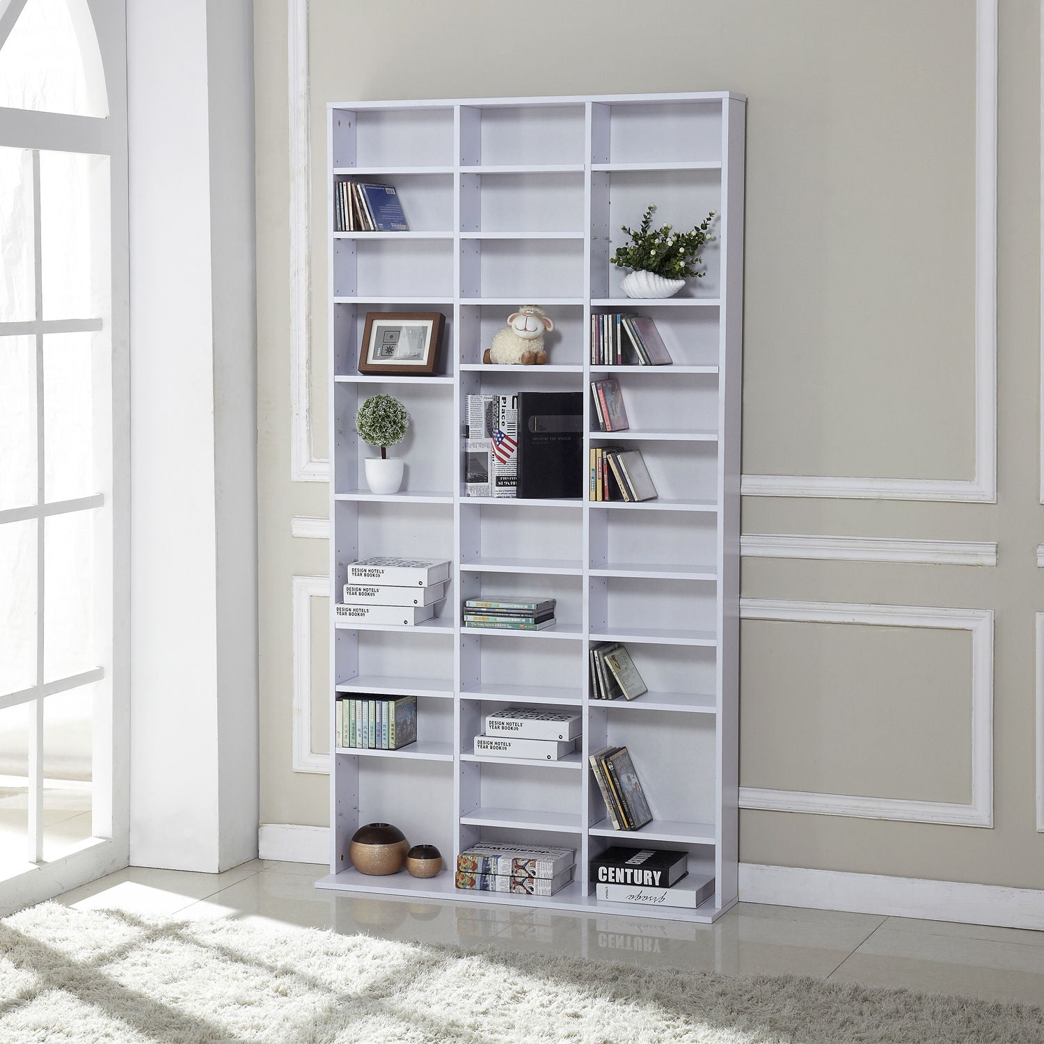 CD / DVD Storage Shelf Storage Unit for 1116 CDs Height-Adjustable Compartments 102 x 24 x 195 cm White-1
