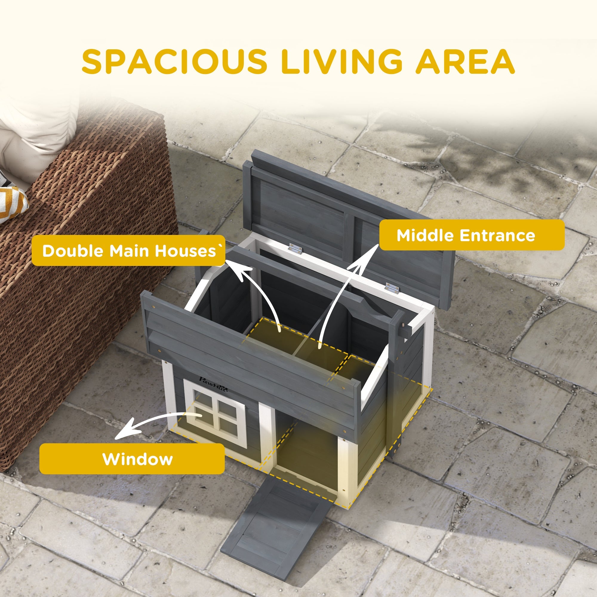 Indoor Rabbit Hutch, Portable Small Animal House Outdoor with Top Handle, Openable Roof - Grey-3