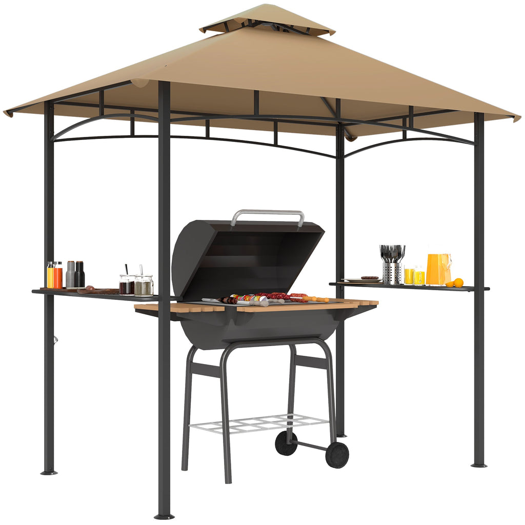 2.5 Metre Double Tiered BBQ Gazebo with Side Shelves - Khaki-0