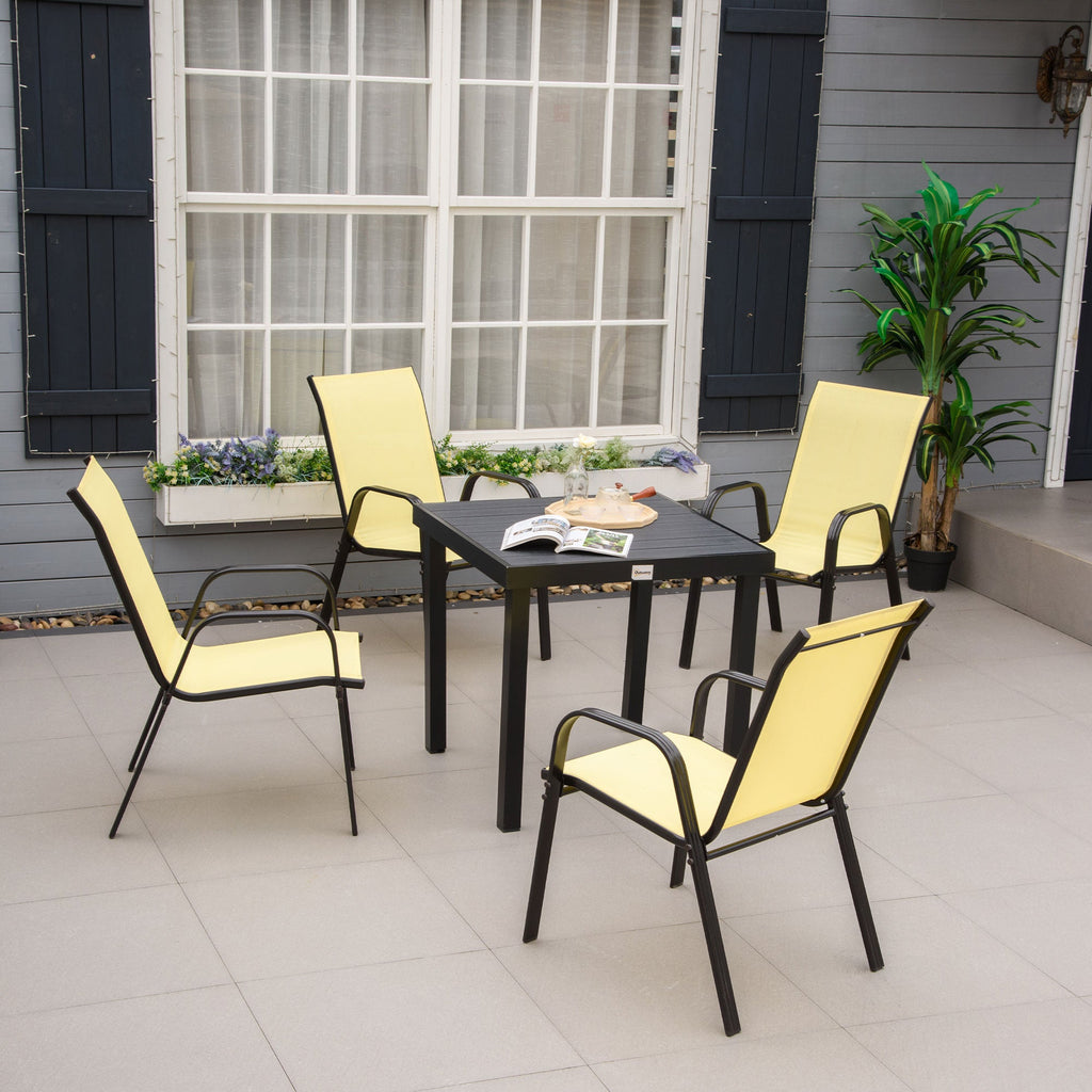 Set of 4 Stackable Garden Dining Chairs with High Back and Armrest Beige-1