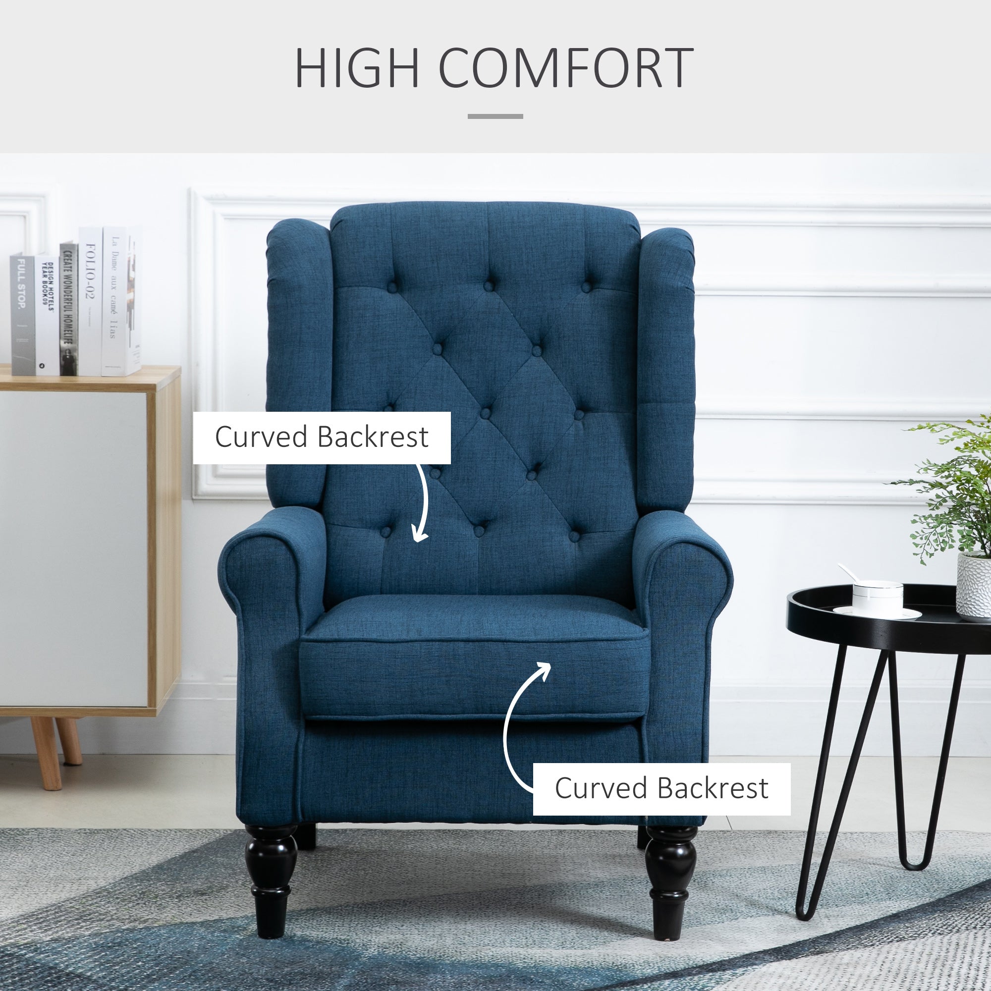 Retro Wingback Accent Chair for Living Room Comfort - Blue-3