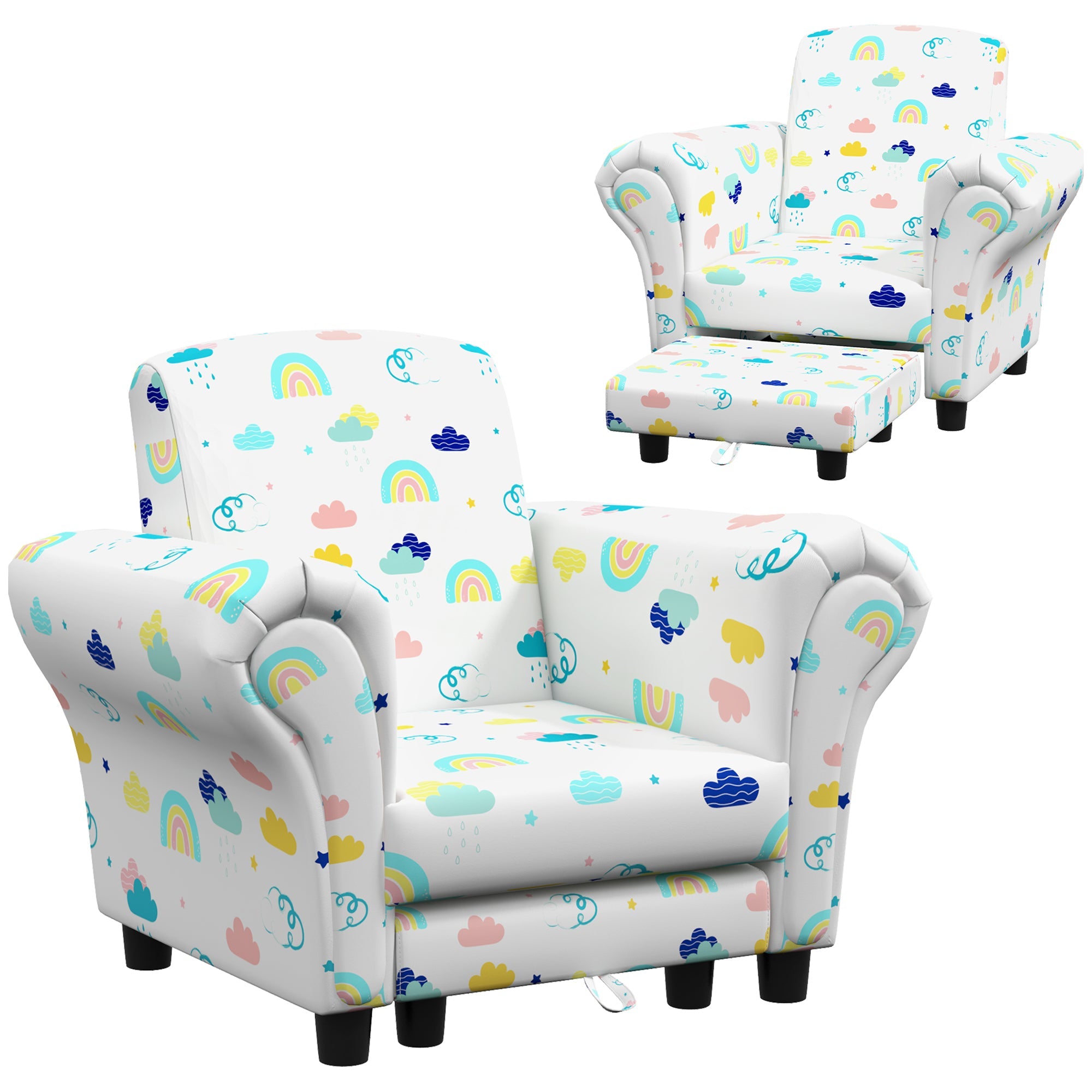 2 Piece Kids Sofa Set with Cloud Design and Wooden Frame - White-0