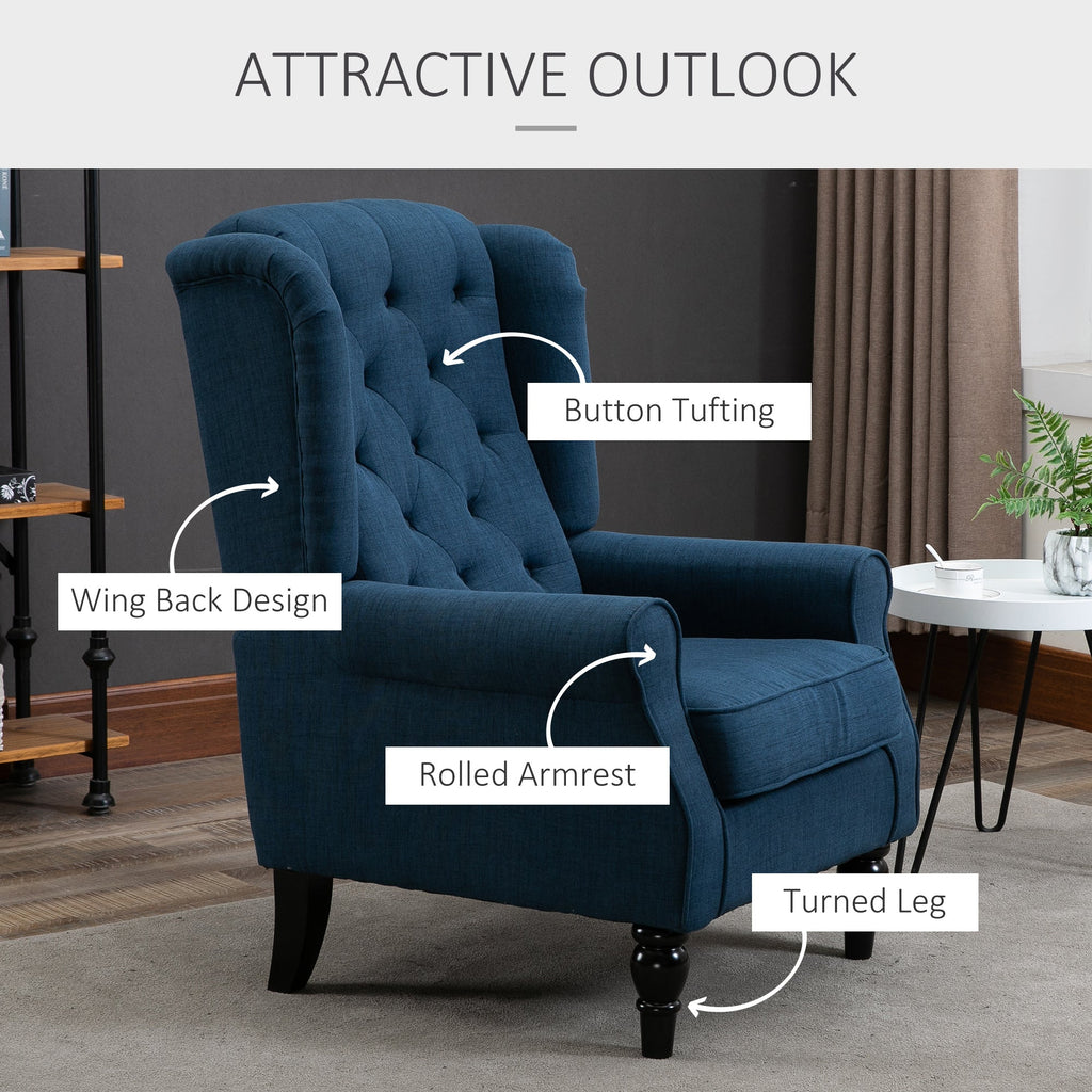 Retro Wingback Accent Chair for Living Room Comfort - Blue-2