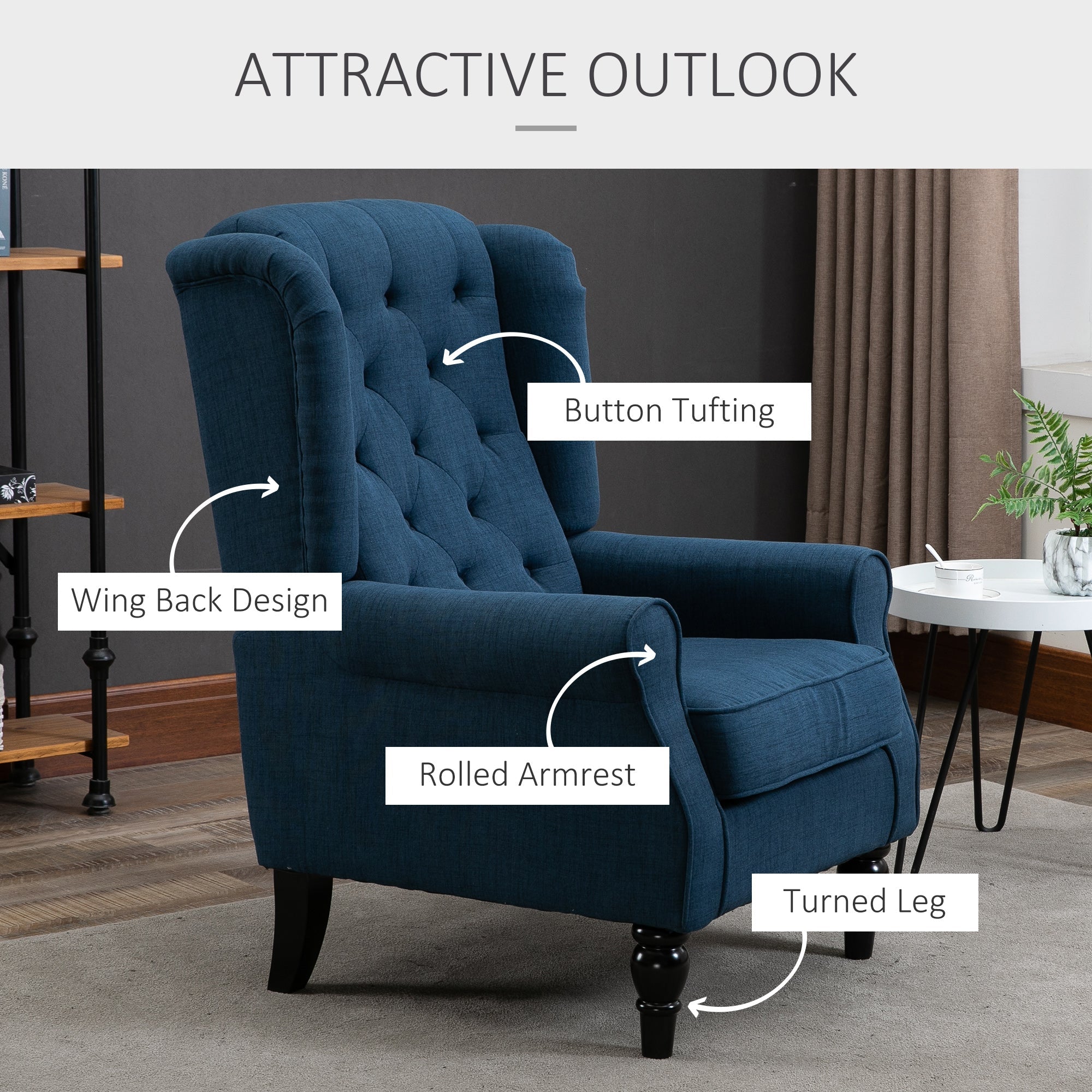Retro Wingback Accent Chair for Living Room Comfort - Blue-2