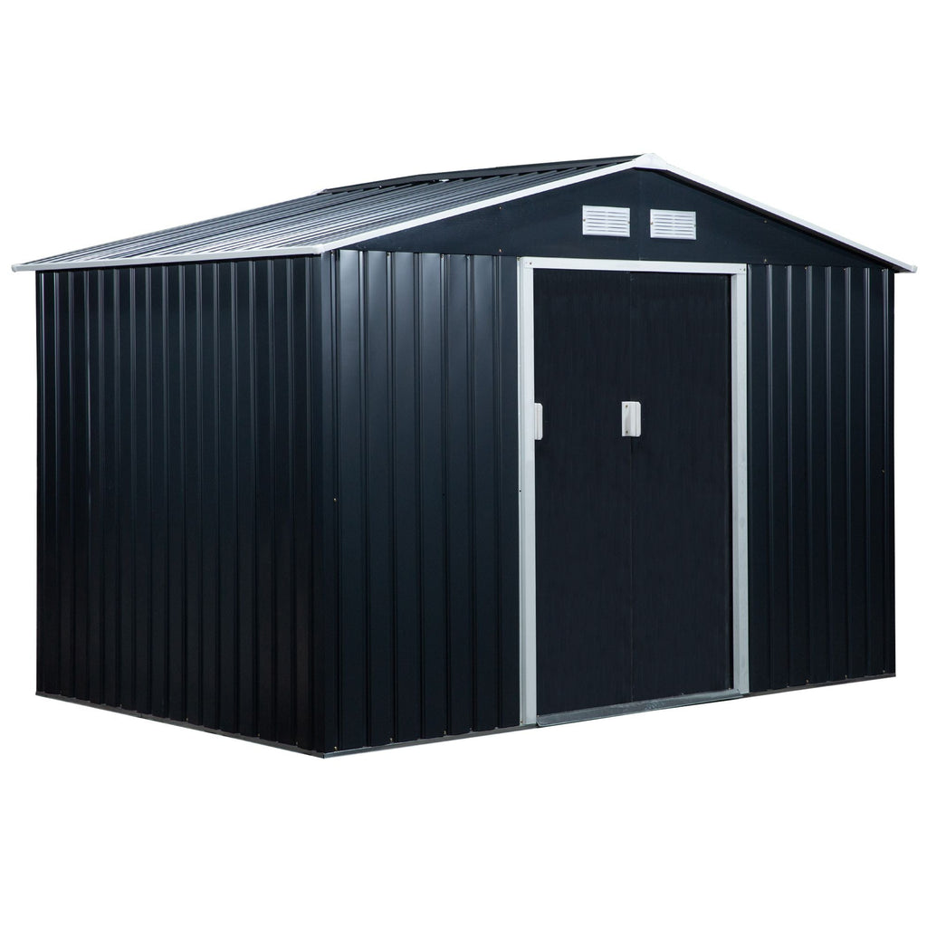 9 x 6ft Metal Outdoor Garden Storage Shed with Ventilation Dark Grey-0