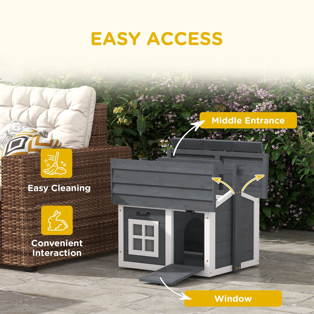 Indoor Rabbit Hutch, Portable Small Animal House Outdoor with Top Handle, Openable Roof - Grey-4