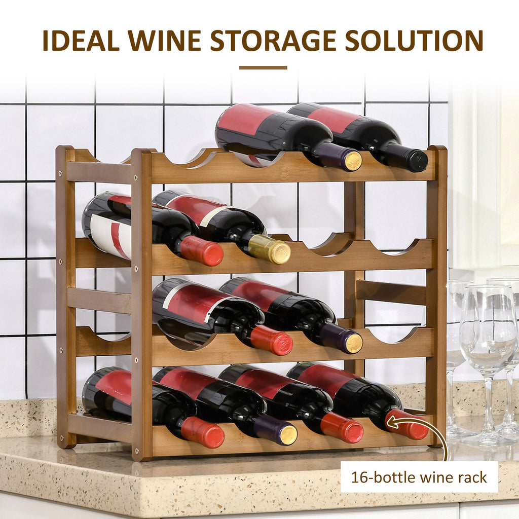 Free Standing Bamboo Wine Rack with 16 Bottles Holder, 4-tier Water Bottle Organizer, Display Shelf for Countertop, Home Bar, Brown-4