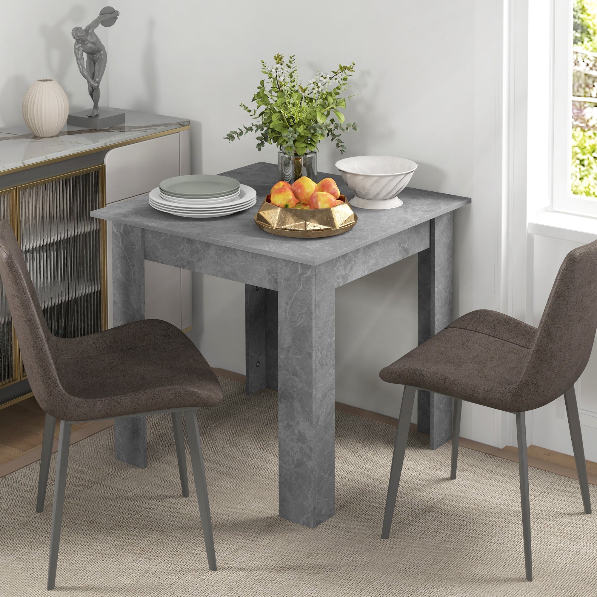 Square Dining Table, Modern Dining Room Table with Faux Cement Effect, Space Saving Small Dining Table-1