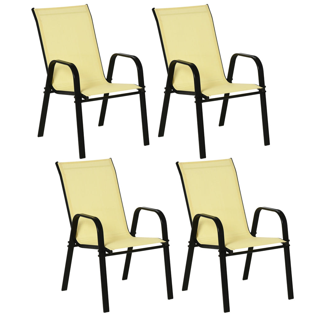 Set of 4 Stackable Garden Dining Chairs with High Back and Armrest Beige-0