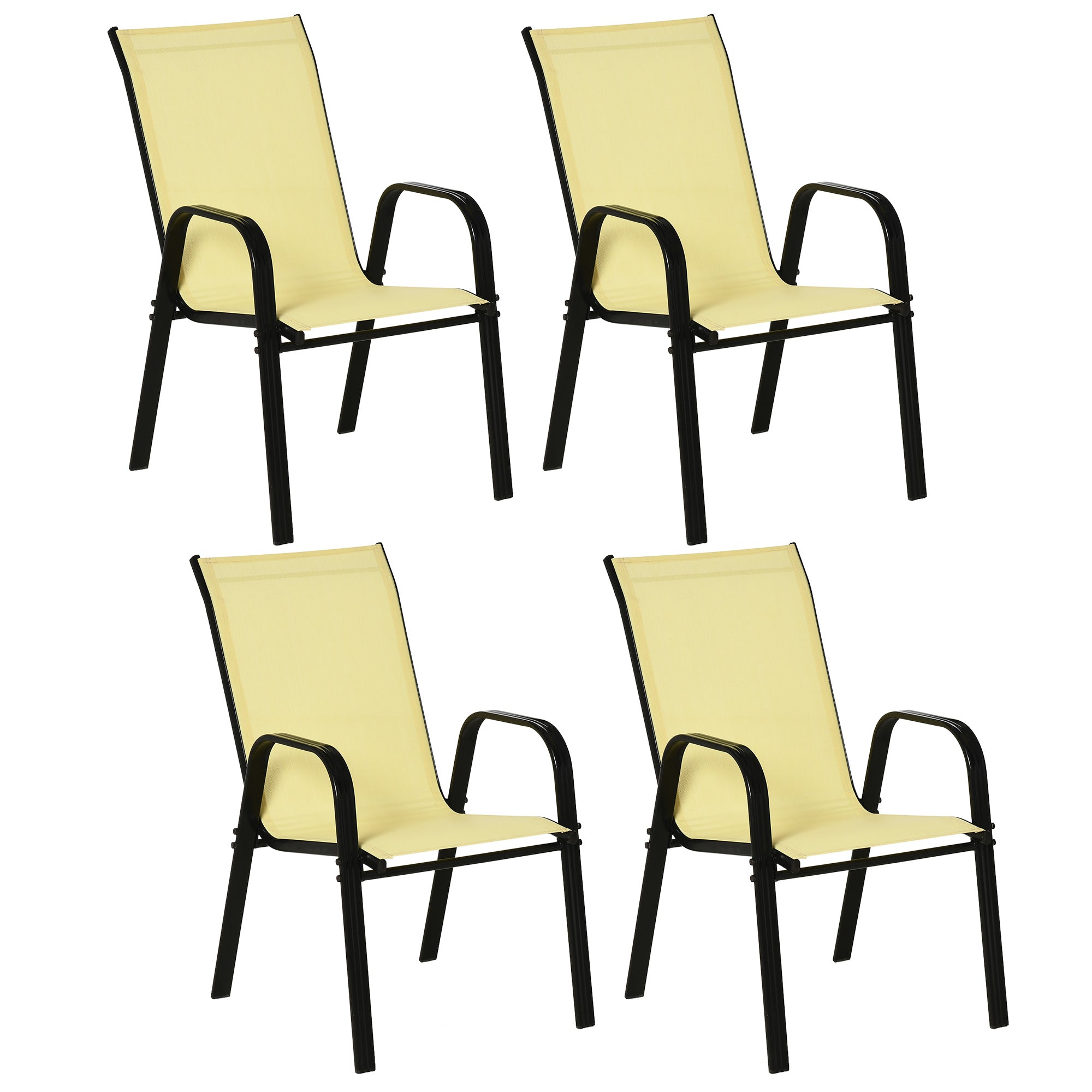 Set of 4 Stackable Garden Dining Chairs with High Back and Armrest Beige-0