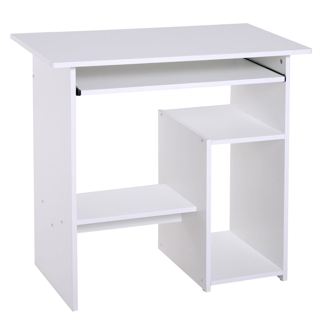 Office Desk Wooden Desk Keyboard Tray Storage Shelf Modern Corner Table Home Office White-0
