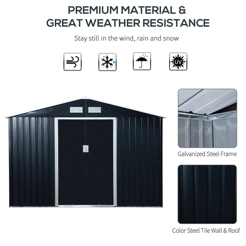 9 x 6ft Metal Outdoor Garden Storage Shed with Ventilation Dark Grey-3