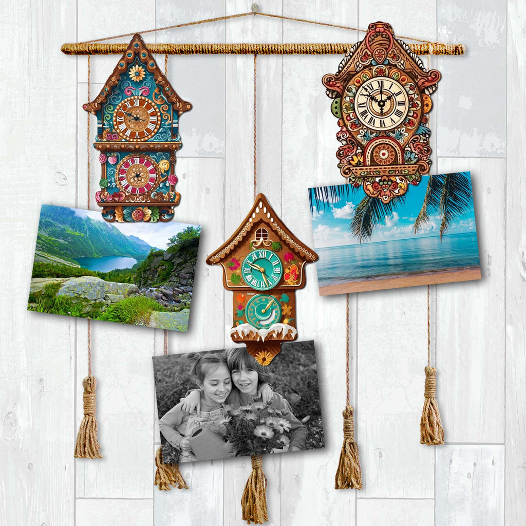 Miniature clock Decorative Wooden Clip-on Ornaments Set of 3 by G. Debrekht - Christmas Decor - 8091020C-S3