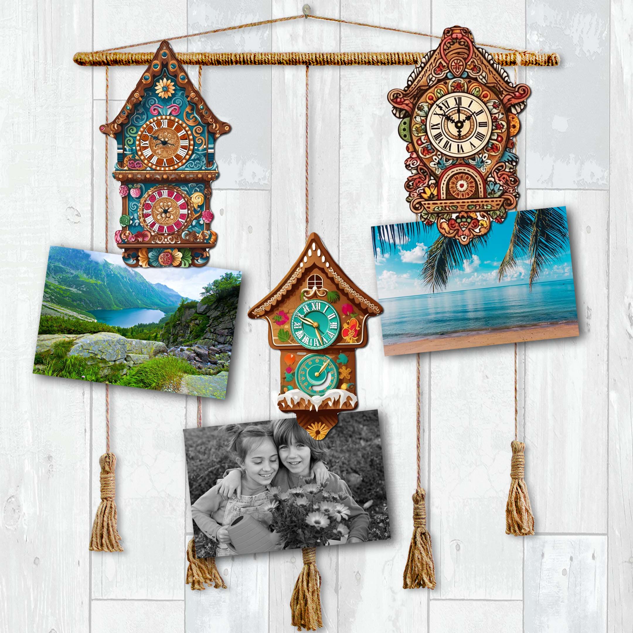 Miniature clock Decorative Wooden Clip-on Ornaments Set of 3 by G. Debrekht - Christmas Decor - 8091020C-S3