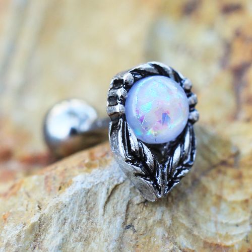 316L Stainless Steel Synthetic Opal Flower on a Stem Cartilage Earring