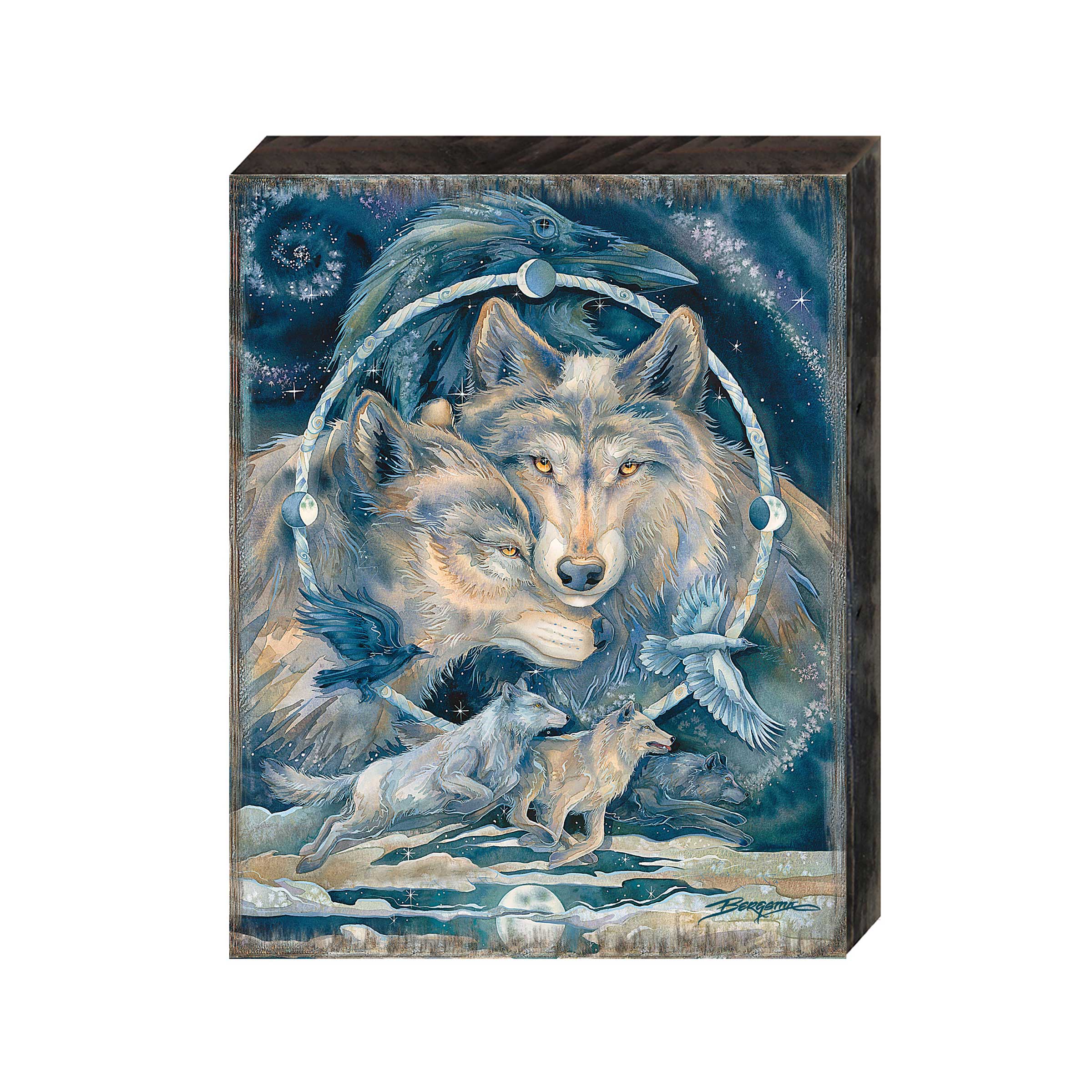 In Spirit I Am Free Wolves Ravens Wooden Wall Art by J. Bergsma - Nature Wildlife Decor - 85922723B-JB